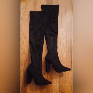 Thigh high black suede boots